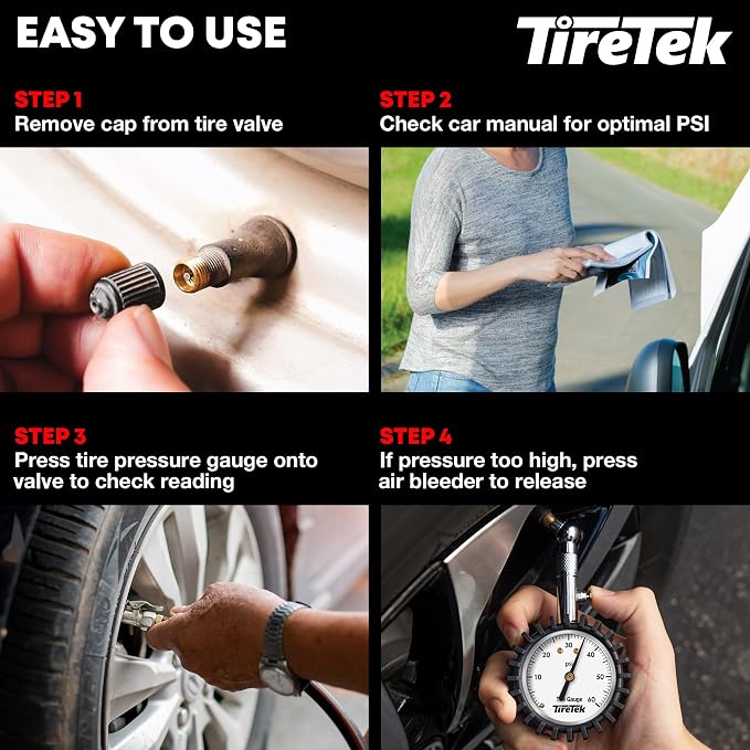 Tire Pressure Gauge for Cars ANSI Certified - Air Pressure Gauge | Glow in the dark analog dial tire gauge, tire gauges for tire pressure, accurate & easy to read
