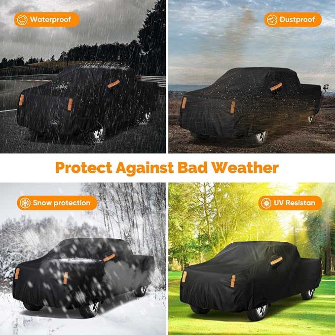 Truck Cover Waterproof All Weather - Pickup Truck Car Cover Fit for Ford F150, Chevrolet Silverado 1500, Gmc Sierra, Ram 1500, Toyota Tacoma (Length Up to 242 inch)