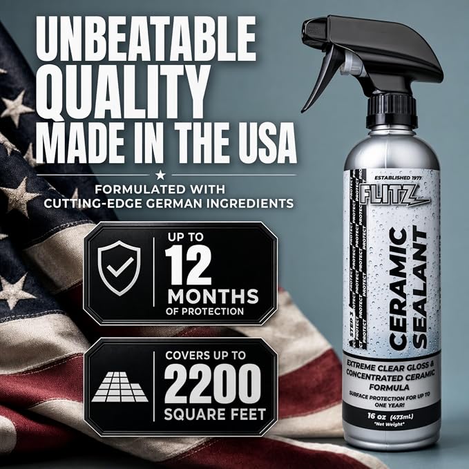 Flitz Ceramic Sealant - 16oz Bottle of USA-Made Ceramic Coating for Cars, Boats, Glass - Repels Water, Polishes, and Protects for 1 Year - Ceramic Car Spray Made for All Metals, Fiberglass