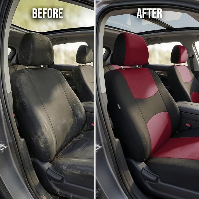 FH Group FB050102 Flat Cloth Seat Covers (Burgundy) Front Set – Universal Fit for Cars Trucks & SUVs