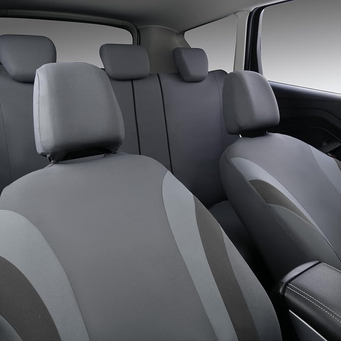 CAR PASS Line Rider Sporty Cloth Universal Fit Car Seat Cover -100% Breathable with 5mm Composite Sponge Inside,Airbag Compatible,3zipper Bench(Full Set, Space Gray)