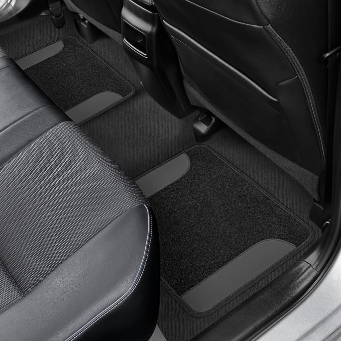 BDK Carpet Floor Mats for Cars, Two-Tone Carpet Car Mat with Faux Leather Accents, Automotive Floor Mat Sets with Built-in Heel Pad, Stylish Interior Car Accessories Grey