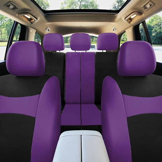 FH Group Universal Car Seat Covers Full Set for SUV Truck Sedan Vans | Waterproof All-Purpose Cloth Seat Cover Set Airbag Compatible Washable Split Bench Protector Interior Upgrade - Purple