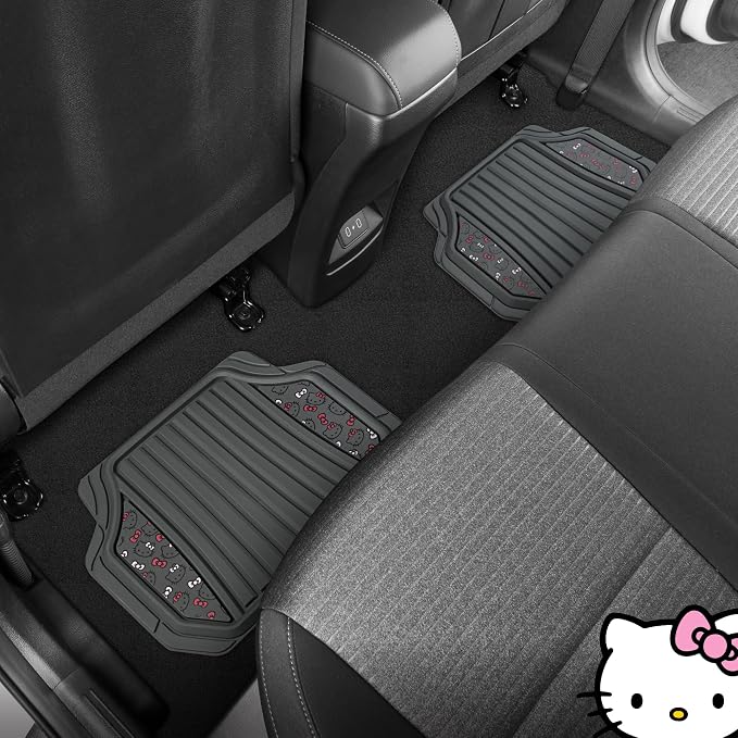 Hello Kitty Car Mats 4pc Floor Mats for Cars Trucks SUVs Grey Car Floor Mats for Women Men Accessories Rubber Heavy Duty Cute Non-Slip Always Front Rear Hello Kitty Cars Accessories Gray/Pink