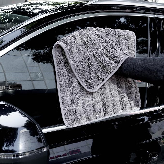 POLYTE Twist Yarn and Fleece Microfiber Drying Towel (16x24, Gray)