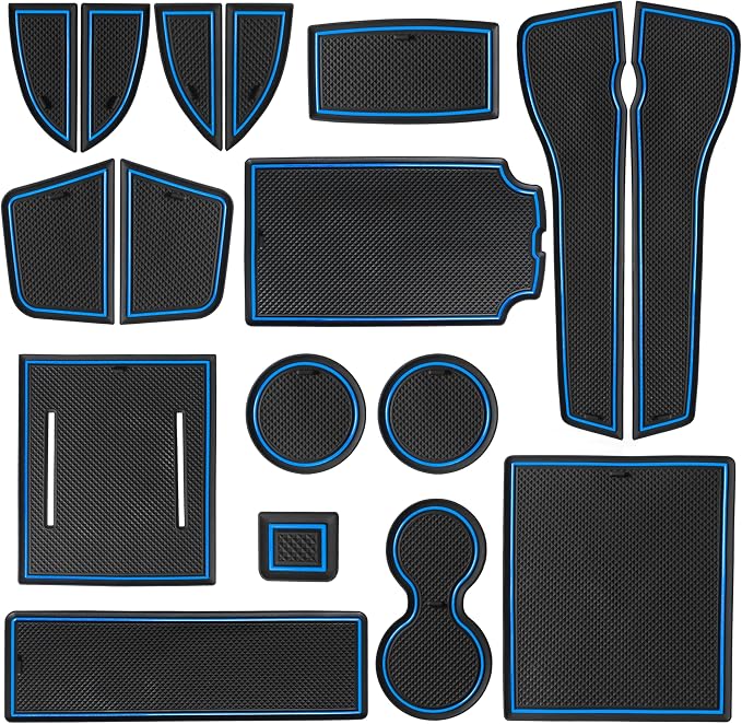 for Honda Civic Accessories 2022 2023 2024 2025 2026 11th Gen Sedan Cup Holder Insert Center Console Liner Door Slot Mats Pad Coaster Trim Premium Rubber Custom Interior 17PC Set (Blue Trim)