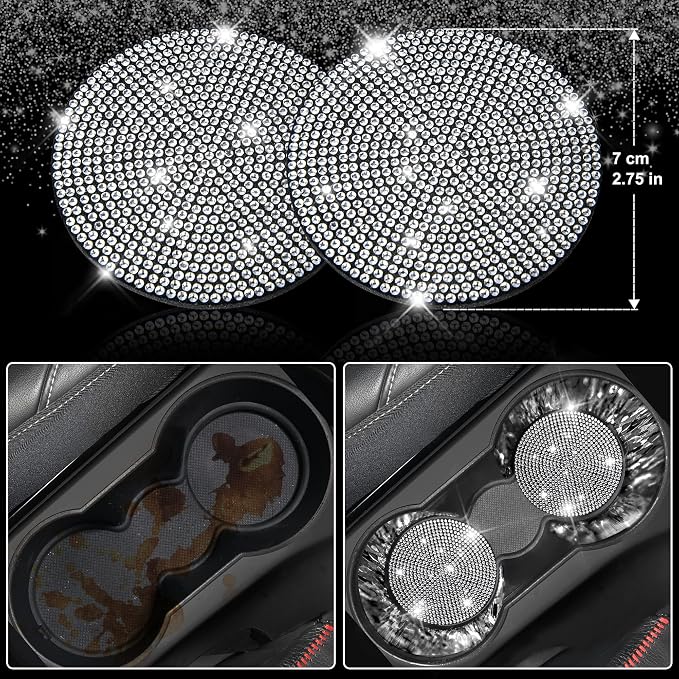 CAR PASS 11 PCS Bling Diamond Car Mats Set for Women Girls, Sparkly Rhinestone Steering Wheel Cover, Waterproof Floor Mats Universal Fit for SUV,Vans,Sedans,Trucks Anti-Slip, Interior Sets Silver