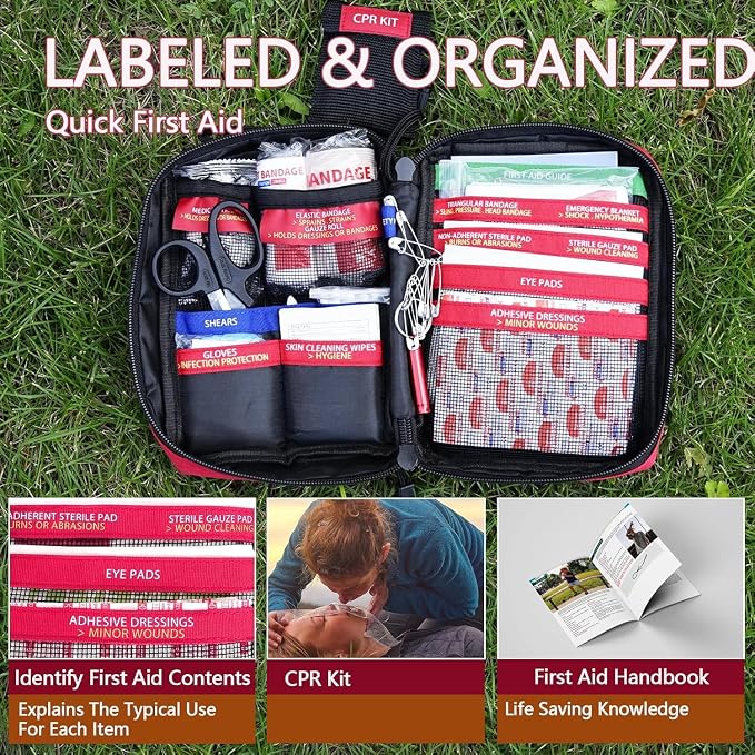 Compact First Aid Kit for Emergency - Basic Emergency Kit for Dorm,Hiking, Backpacking, Camping, Traveling, and Cycling -Small First Aid Kits