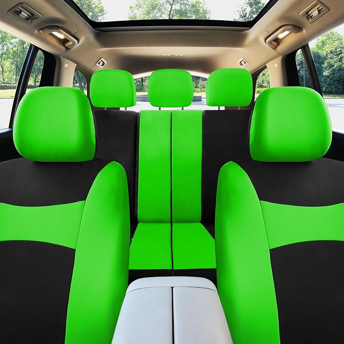 FH Group Car Seat Cover Light Breezy Green Seat Cover Flat Foam Padding Cloth Full Set Automotive Seat Covers, Airbag Compatible & Split Rear Universal Fit Interior Accessories for Cars Trucks and SUV