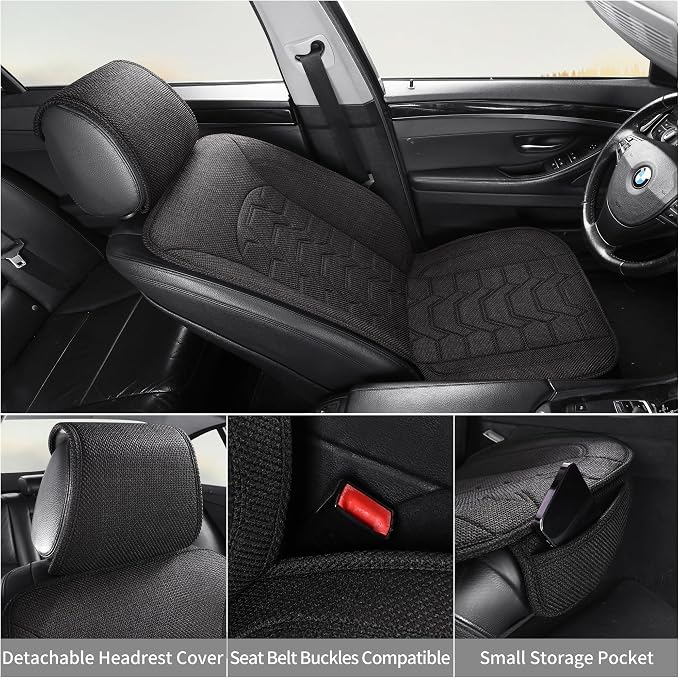Linen car Seat Covers Breathable Cloth Fabric Seat Protector Front seat Covers Universal Fit for 95% Automotive, Car, Van, SUV, Trucks(Black,2PCS)