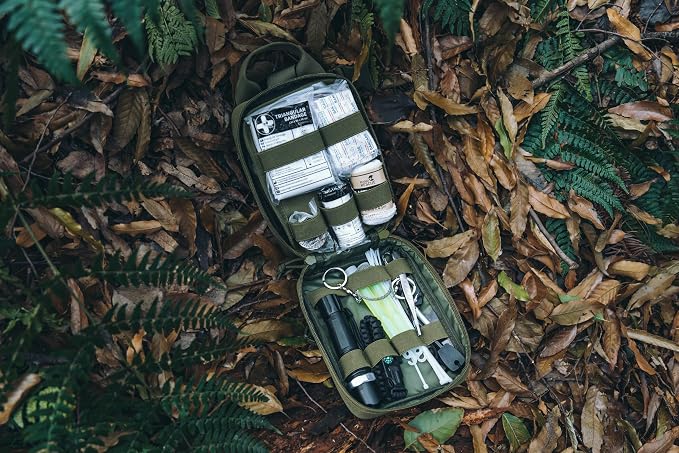 RHINO RESCUE Survival First Aid Kit for Hiking, Backpacking | Portable Size, IFAK Molle Pouch, Essential Outdoor Gear, 100+ First Aid Supplies, 20+ Survival Essentials, HSA/FSA Approved