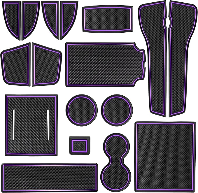 for Honda Civic Accessories 2022 2023 2024 2025 2026 11th Gen Sedan Cup Holder Insert Center Console Liner Door Slot Mats Pad Coaster Trim Premium Rubber Custom Interior 17PC Set(Purple Trim)
