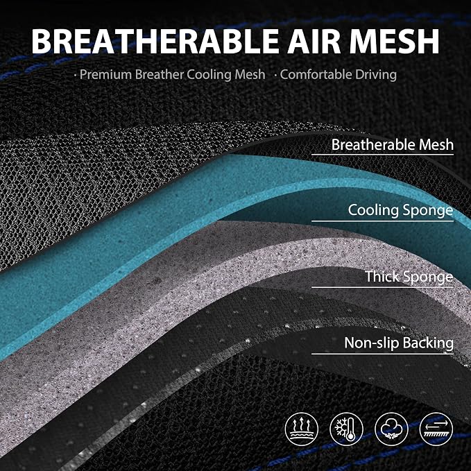 CAR PASS Comfortable 3D Foam Mesh Leather Car Seat Covers Front, Air Cool Mesh Breathable Front Seat Covers for Car, Universal Fit for SUV Truck Sedan Automotive, Airbag Compatible,Black Blue