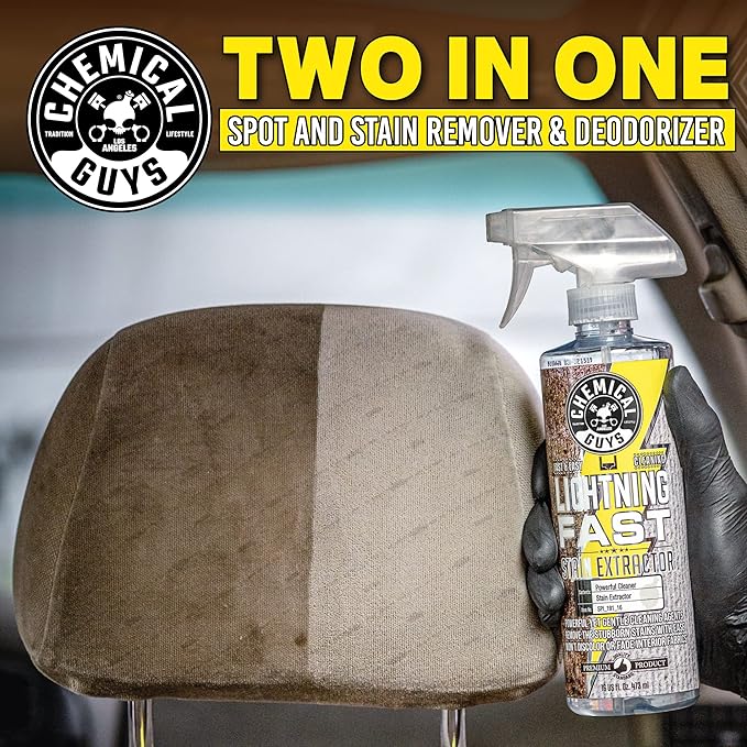 Chemical Guys Lightning Fast Carpet and Upholstery Stain Extractor - Chemical Guys Carpet Cleaner, Great for Fabric, Upholstery, Cars, Home, Office, Furniture, and More, Fresh Scent - 16 oz | Tackles coffee, soda, wine and pet messes on carpet, seats a...