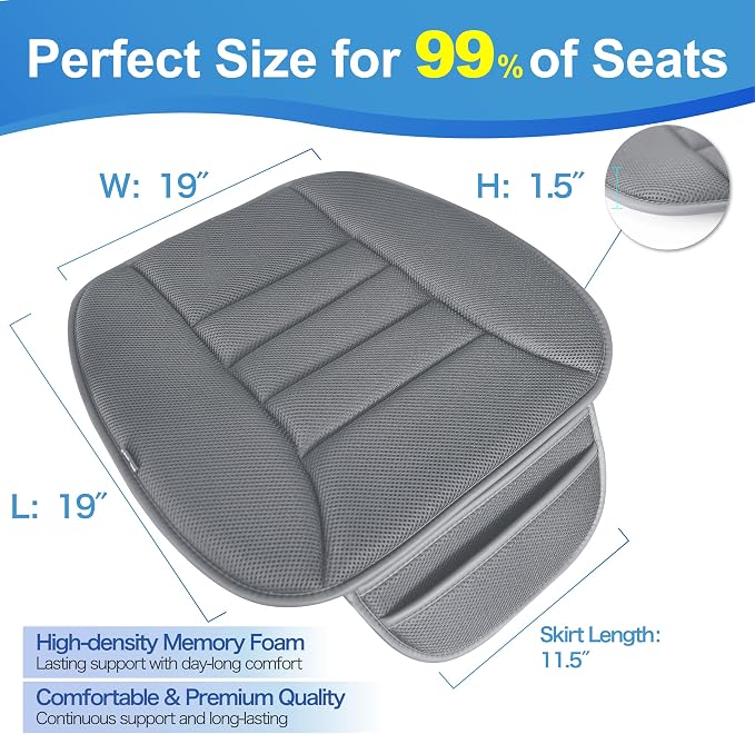 Lofty Aim Car Seat Cushion for Driving, Memory Foam Driver Seat Cushion | Car Seat Cushion for Long Driving, Automotive Seat Cushion for Pain Relief, Car Seat Pillow Fits Vehicles, Office, 4D Dgray