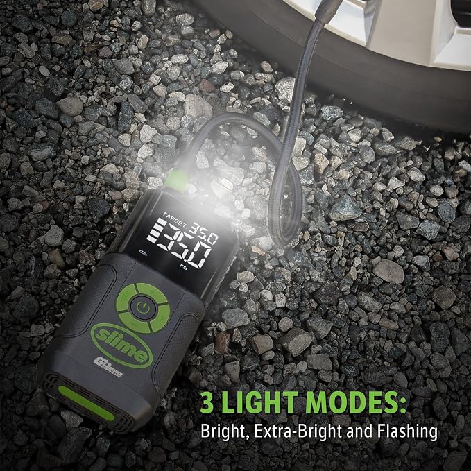 Slime 40089 Cordless 3-in-1 Tire Inflator w/Power Bank & LED Light, Auto Shut-Off, Digital Display & 6 Presets, Flat to Full in 8 Mins, Car, Bike, Motorcycle & More