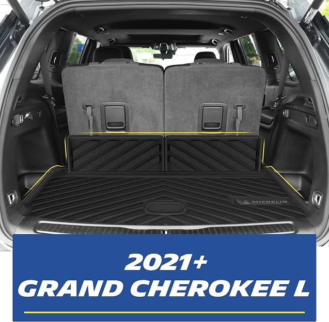 Michelin Vehicle Mats, Premier Series All-Weather TPE Custom Fit Liner for 2021-2026 Jeep Grand Cherokee L 6-Seat with Center Console Floor Mats, Not Fit 7-Seat (4 Piece)