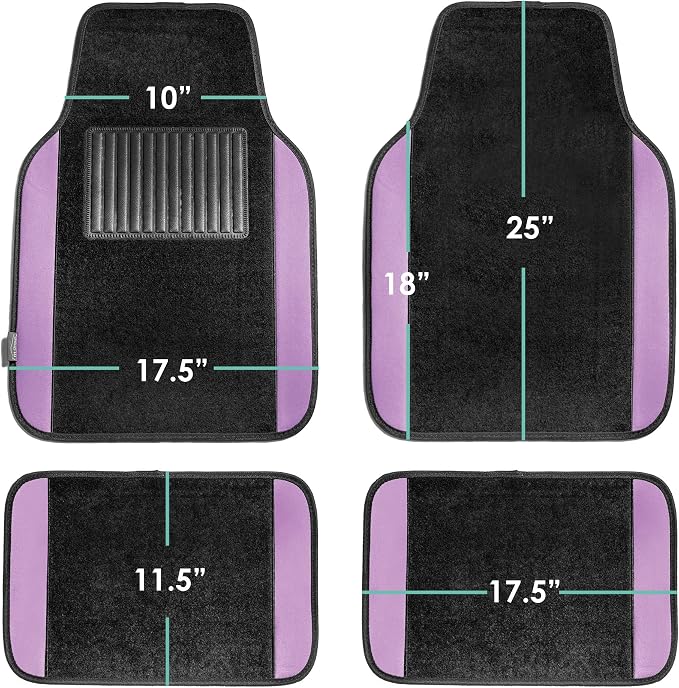 FH Group Automotive Floor Mats – Universal Fit Premium Carpet Car Mats with Driver Heel Pad, Full Set for Cars, SUVs & Trucks - Purple