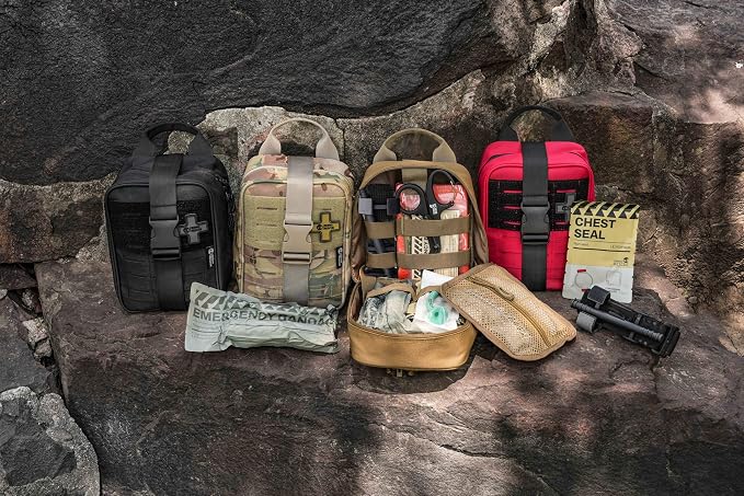 RHINO RESCUE IFAK Trauma Kit Pro with CAT Tourniquet (Red) | TCCC Compliant, Combat-Proven, Tactical Molle Pouch, Professional First Aid Kit, Military Medical Kit, HSA/FSA Approved