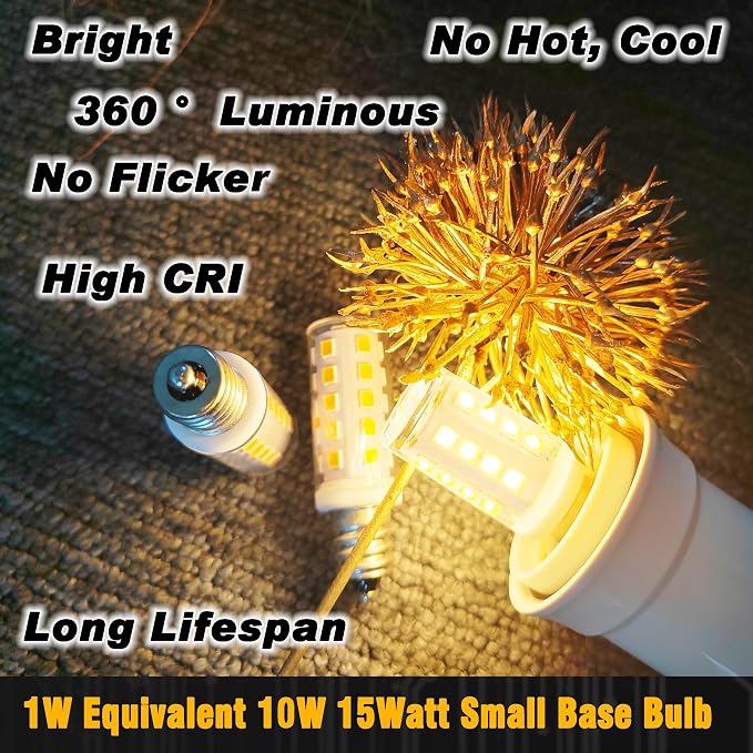 E12 Candelabra Base Night Light Bulb 1W Equivalent 10W 15W 2700K, 4 Pack | Warm White, AC120V, 150lm, C7 E12 Small Bulbs for Himalayan Salt Lamp Appliance Bulb Decorative String Lights, Non-dimmable