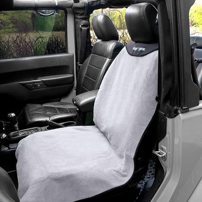 HAPPEGEAR Happeseat Waterproof Car Seat Cover & Protector, Silver | Universal Fit, Car Seat Towel Cover, Non-Slip Backing, Machine Washable, Fits Front & Back, Easy Install & Storage