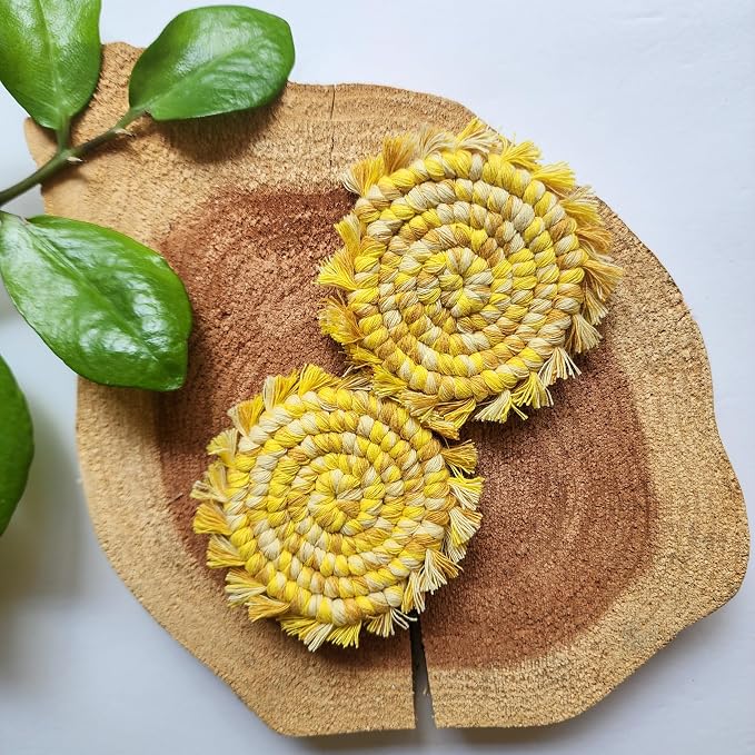 Cotton Car Coasters 2pc Car Cup Coasters Cute car Accessories for Women car Coaster for Cup Holders (Lemon Drop)