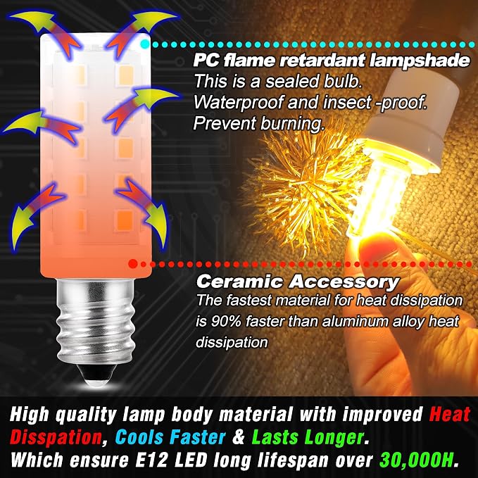Dimmable Himalayan Salt Lamp Bulb 2700K Warm White 4W E12 Base, 8 Pack | AC120V, 400lm, 15W-40W Equivalent, S6 C7 Candelabra, Salt Rock Lamps & Baskets Night Light Decorative String Light Christmas