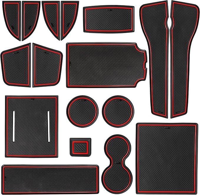 for Honda Civic Accessories 2022 2023 2024 2025 2026 11th Gen Sedan Cup Holder Insert Center Console Liner Door Slot Mats Pad Coaster Trim Premium Rubber Custom Interior 17PC Set (Red Trim)