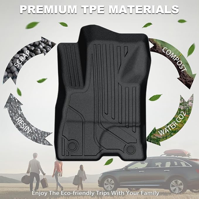 KARPAL Floor Mats for 2022-2025 2026 Ford Maverick Hybrid (Not Fit Gas) | All Weather TPE Custom Fit Ford Maverick Hybrid Accessories 1st&2nd Row Floor Liner & Bed Mat Full Sets