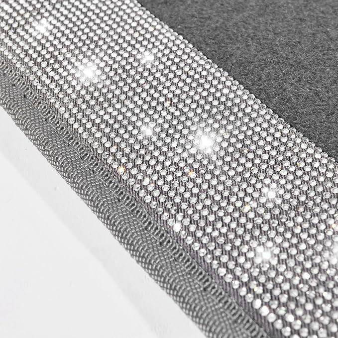 CAR PASS Bling Diamond Car Mats Shining Carpet Crystal Rhinestones Sparkly Glitter Floor Mats with Anti-Slip PVC Heel Pad Universal Fit for Automotive SUV, Sedan, Car, Van, 4pcs for Girl Women, Gray