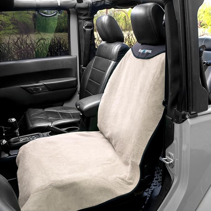 HAPPEGEAR Happeseat Waterproof Car Seat Cover & Protector, Sand | Universal Fit, Car Seat Towel Cover, Non-Slip Backing, Machine Washable, Fits Front & Back, Easy Install & Storage