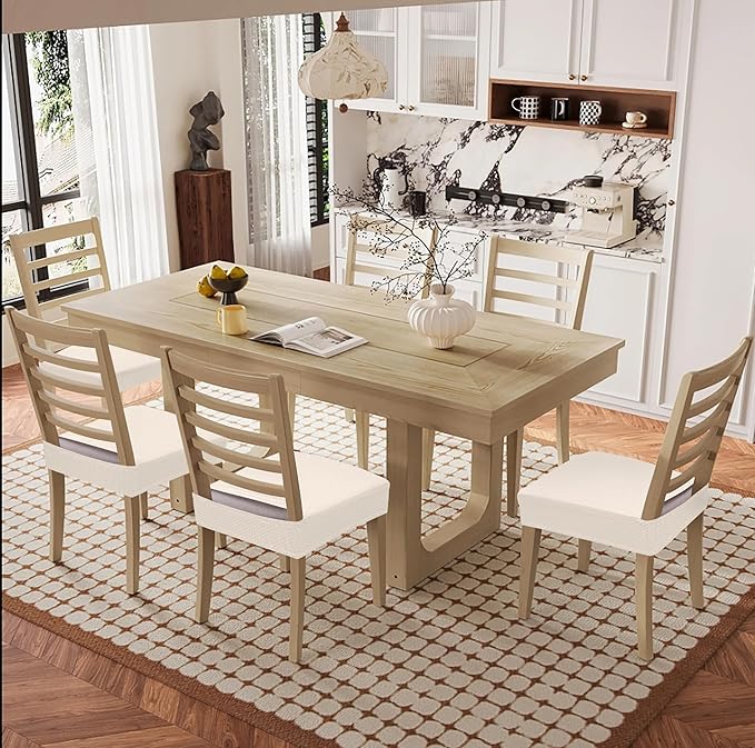 Smiry Waterproof Seat Covers for Dining Room Chairs Set of 4, Stretch Jacquard Removable Washable Chair Seat Slipcovers Protector, No Rear Covers, Beige (Pack of 2)