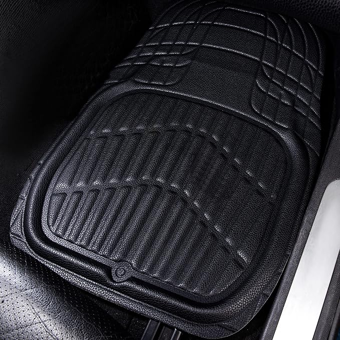 CAR PASS Leather Car Floor Mats -3D Waterproof All Weather Season, Universal Trim to Fit & Anti-Slip Burr Bottom Safety & Light Easy Clean Install for SUV Truck Auto & Durable Luxury (Black)