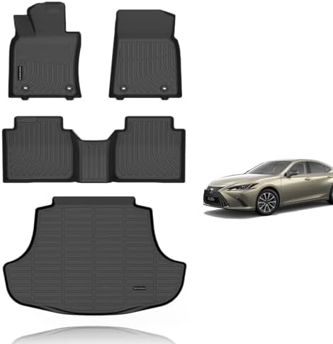 KELCSEECS® Floor Mats & Cargo Liner for 2019-2024 Lexus ES ES350 ES300h & 2025 Lexus ES300h,All Weather Protection TPE Floor Liners Front& Rear Row Full Set ES Accessories Black