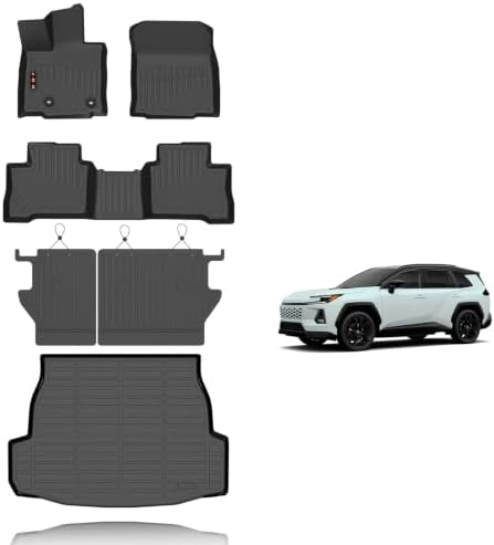 KELCSEECS® Floor Mats & Cargo Liner with Seatback Mats for Toyota Rav4 Hybrid 2026(Not for Phev,Not for Cargo Area with subwoofer),All Weather Protection TPE Floor Liners Full Set Accessories Black