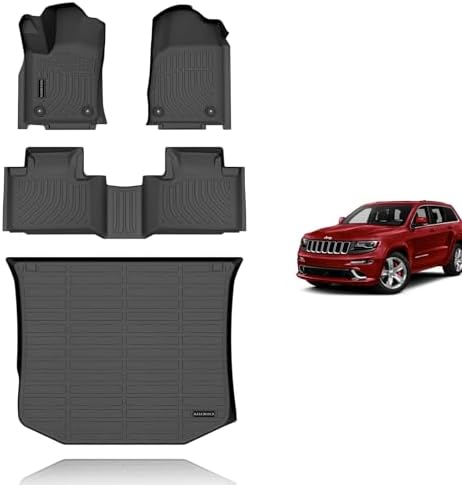 KELCSEECS® Floor Mats & Cargo Liner Custom for Jeep Grand Cherokee 2016-2021/ Grand Cherokee WK 2022 2023 (Non L) All Weather Protection TPE Floor Liners Front& Rear Row Full Set Accessories Black