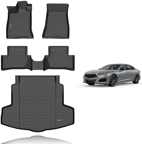 KELCSEECS® Floor Mats & Cargo Liner Custom for Acura TLX 2025 2024 2023 2022 2021,All Weather Protection TPE Floor Liners Front& Rear Row Full Set Acura TLX Accessories Black