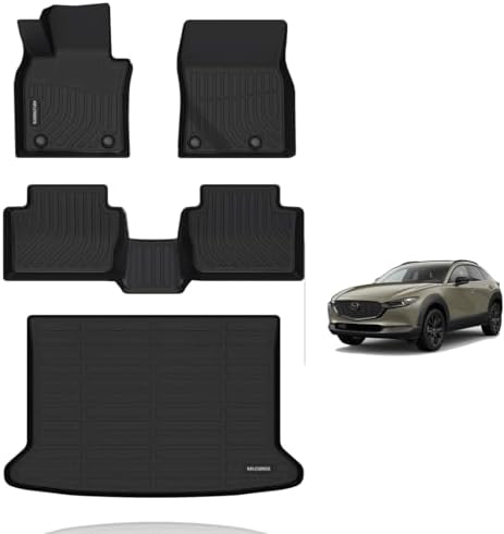 KELCSEECS® Floor Mats & Cargo Liner Custom for 2026 2025 2024 2023 2022 2021 2020 Mazda CX-30 Only FWD All Weather Protection Waterproof TPE Floor Liners Front & Rear Row Full Set Accessories Black