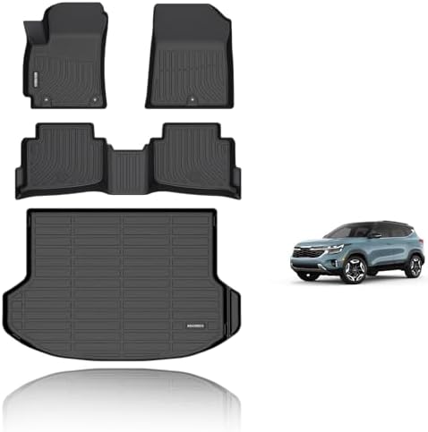 KELCSEECS Floor Mats & Cargo Liner Custom for 2024 2025 2026 Kia Seltos S, LX, EX, X-Line(Cargo Liner Only Fit The Upper Layer),All Weather Protection Anti-Slip Floor Liners Full Set Accessories Black