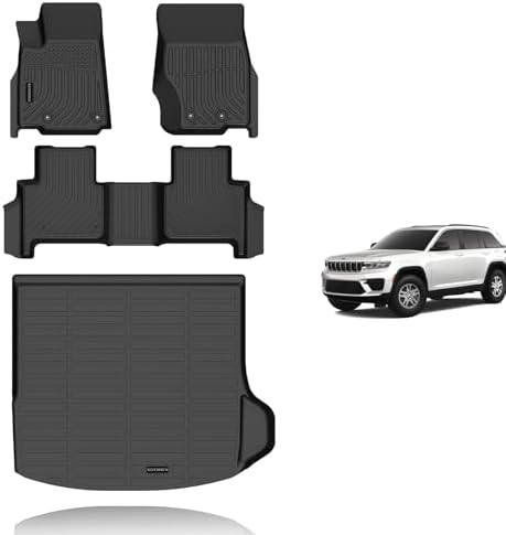 KELCSEECS® Floor Mats & Cargo Liner Custom for Jeep Grand Cherokee 2022-2026 (Include 4xe NOT for L or WK) All Weather Protection TPE Floor Liners Front& Rear Row Full Set Accessories Black