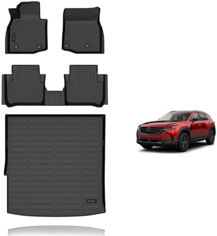 KELCSEECS® Floor Mats & Cargo Liner for 2025 2026 Mazda CX-50 Hybrid(Only for Hybrid),All Weather Protection TPE Floor Liners Front& Rear Row Full Set CX50 Hybrid Accessories Black