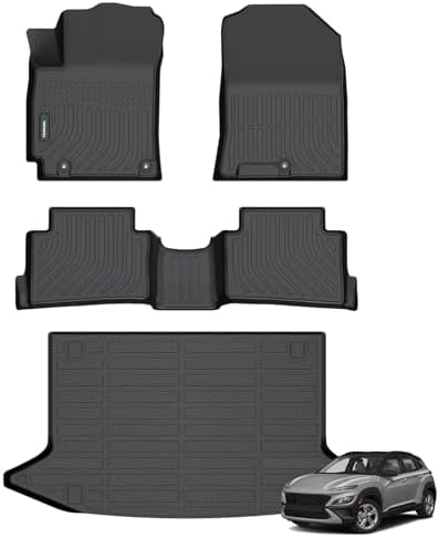 ANBINGO®Floor Mats Fit for Hyundai Kona 2018-2023 (No for EV)&Cargo LinerAll Weather Mats for 2019 Kona TPE Car Mat Rugs for 2020 Kona Rubber Trunk Carpet for 2021 Kona Automotive