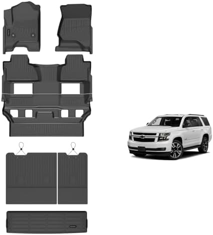 KELCSEECS® Floor Mats & Cargo Liner with Seatback Mats for 2015-2020 Tahoe & GMC Yukon 7Seats (Bucket Seat),All Weather Protection TPE Floor Liners Full Set Tahoe Accessories Black