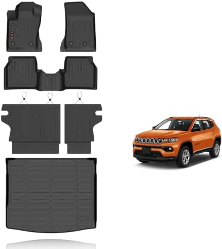 KELCSEECS® Floor Mats & Cargo Liner with Seatback Mats for Jeep Compass 2026-2017,All Weather Protection TPE Floor Liners Full Set Accessories Black