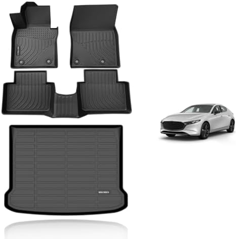 KELCSEECS® Floor Mats & Cargo Liner Custom for Mazda 3 2026 2025 2024 2023 2022 2021 2020 2019(Only Fits Hatchback Models)All Weather Protection Floor Liners Front &Rear Row Full Set Accessories Black