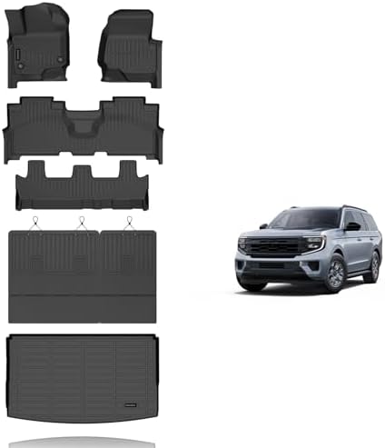 KELCSEECS® Floor Mats & Cargo Liner with Seatback Mats for 2021-2024 Ford Expedition Max 8 Seats Bench Seating(Only Fit Max), All Weather Protection TPE Floor Liners Full Set Accessories Black