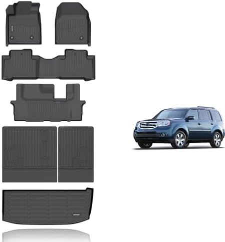 KELCSEECS Floor Mats & Cargo Liner with SeatBack Custom for 2009-2015 Honda Pilot,All Weather Protection TPE Floor Liners Front& Rear Row Full Set Honda Pilot Accessories Black