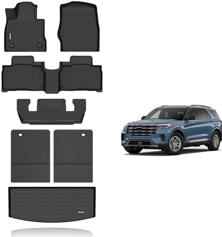KELCSEECS® Floor Mats & Cargo Liner with Seatback Mats for 2020-2026 Ford Explorer 6 Seats(2nd Row Captain Seats),All Weather Protection TPE Floor Liners Full Set Explorer Accessories Black