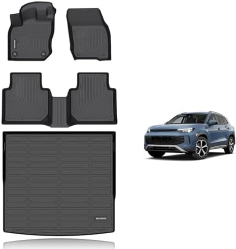 KELCSEECS® Floor Mats & Cargo Liner Custom for 2025 2026 Volkswagen Tiguan 5 Seats,All Weather Protection TPE Floor Liners Front & Rear Row Full Set Accessories Black