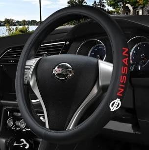 Car Steering Wheel Cover, Leather, Anti-Slip Lining, Universal Fit Nissan, 14.5-15 Inch, Black